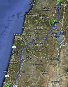 A - Raat Gan, B- Cfát, C - Kfar Giladi